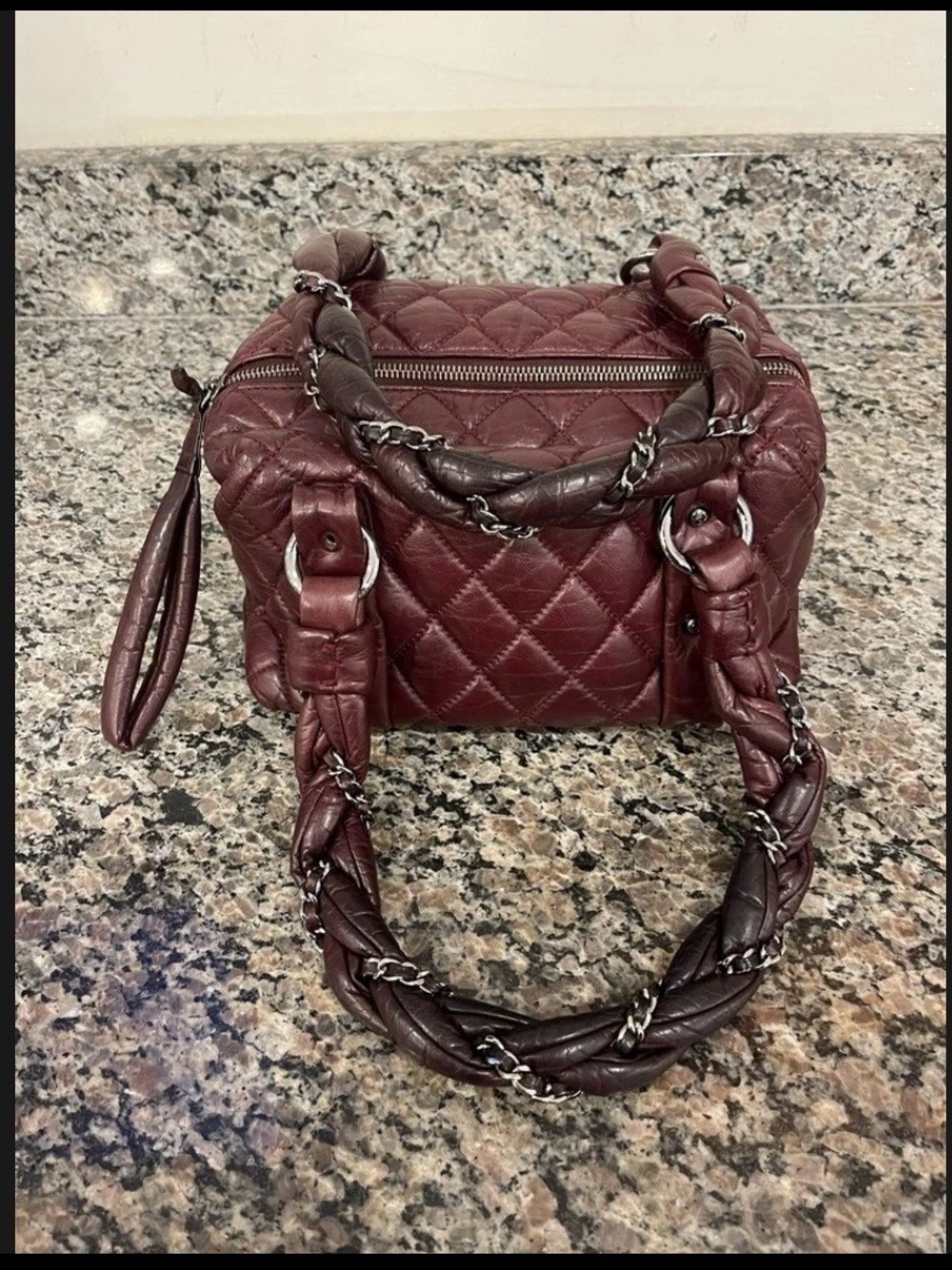 Chanel Small Lady Braid Bowler Burgundy Bag